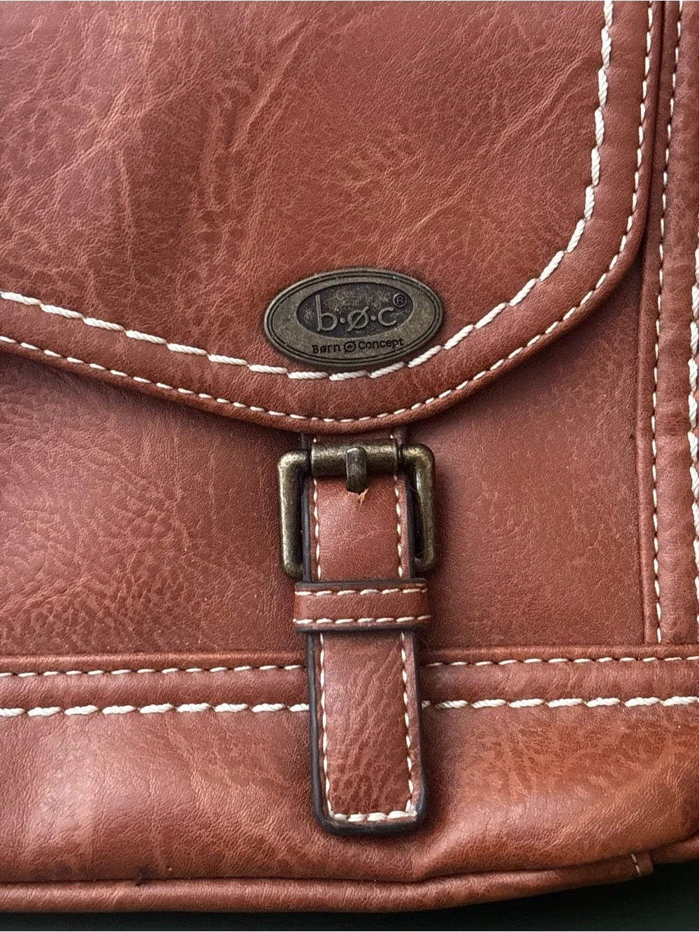 B.O.C Saddle Backpack Purse Brown Faux Leather Multi Pocket Adjustable Straps